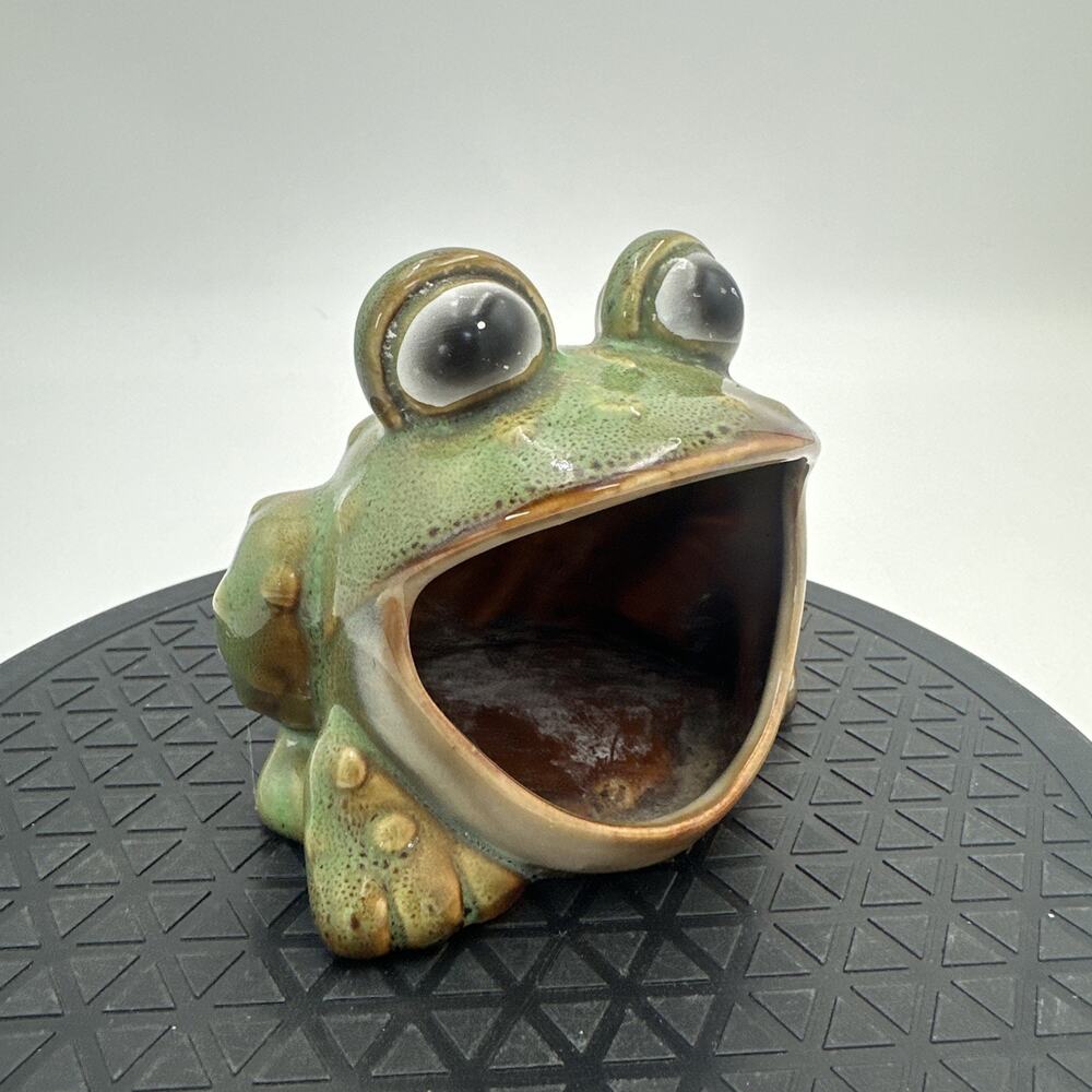 Vintage Ceramic Green Handmade Frog Sponge Holder Kitchen Sink 1970s Retro